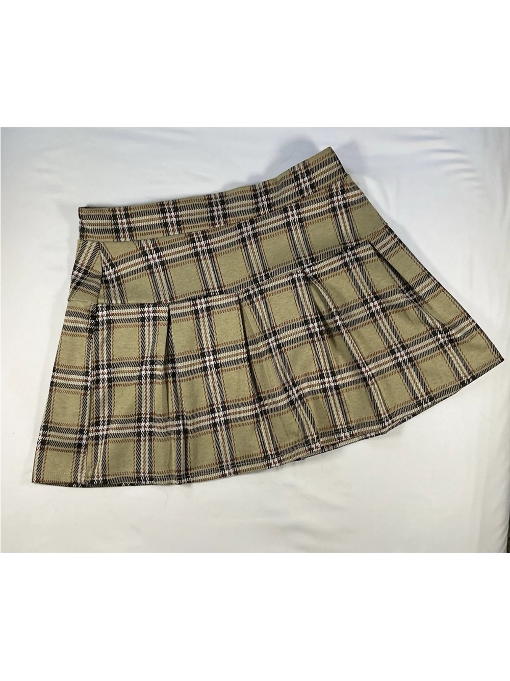 Derek Heart Olive Plaid Pleated Mini Skirt